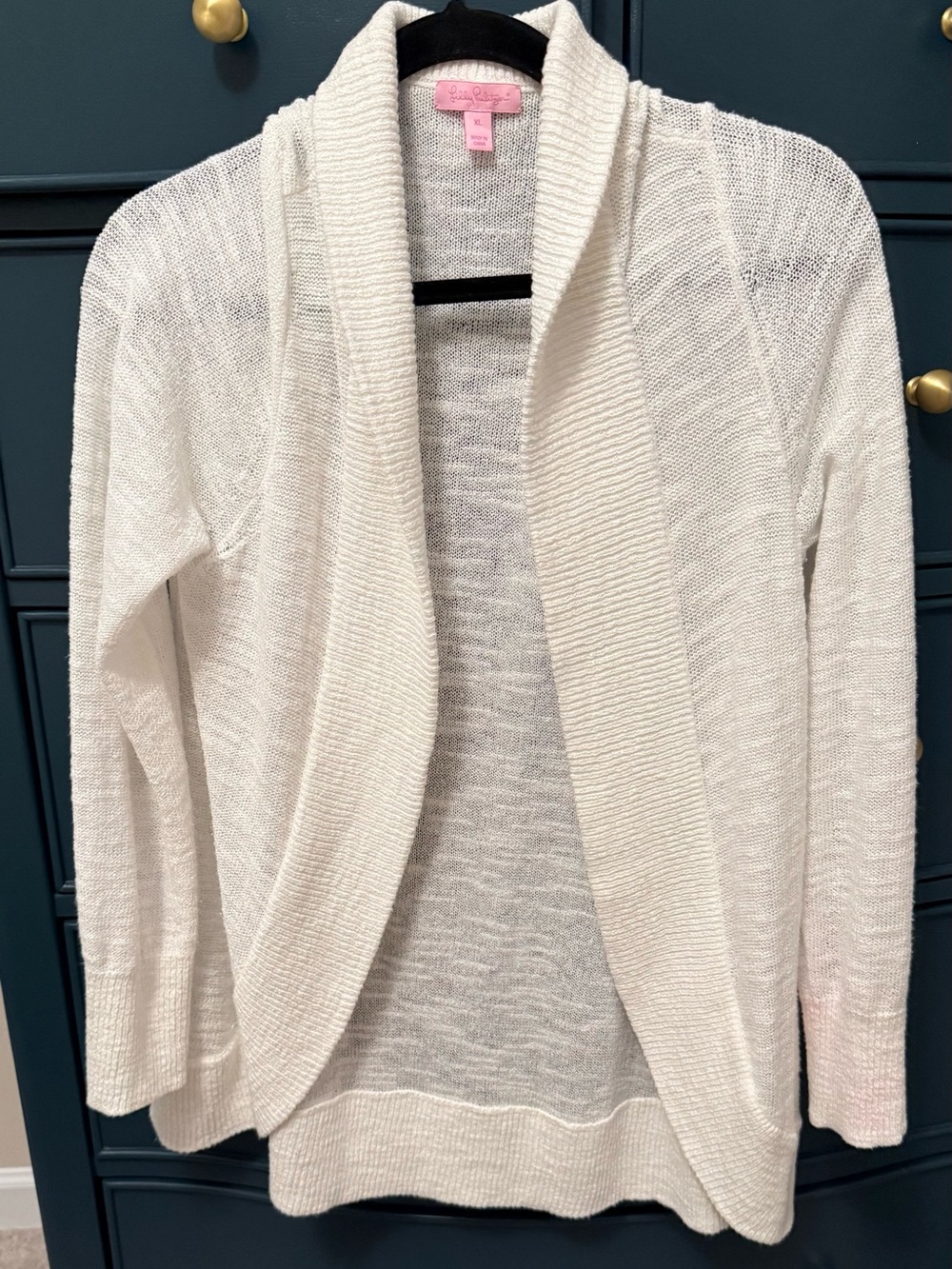 Lilly Pulitzer Lightweight Cream Open-Front Shawl Collar Sweater Cardigan XL